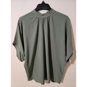 You & Me Women Olive Green Mock Neck Tie Back Dolman Blouse Top M YMT20083V